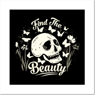 Find the Beauty with Butterflies and Skull Posters and Art